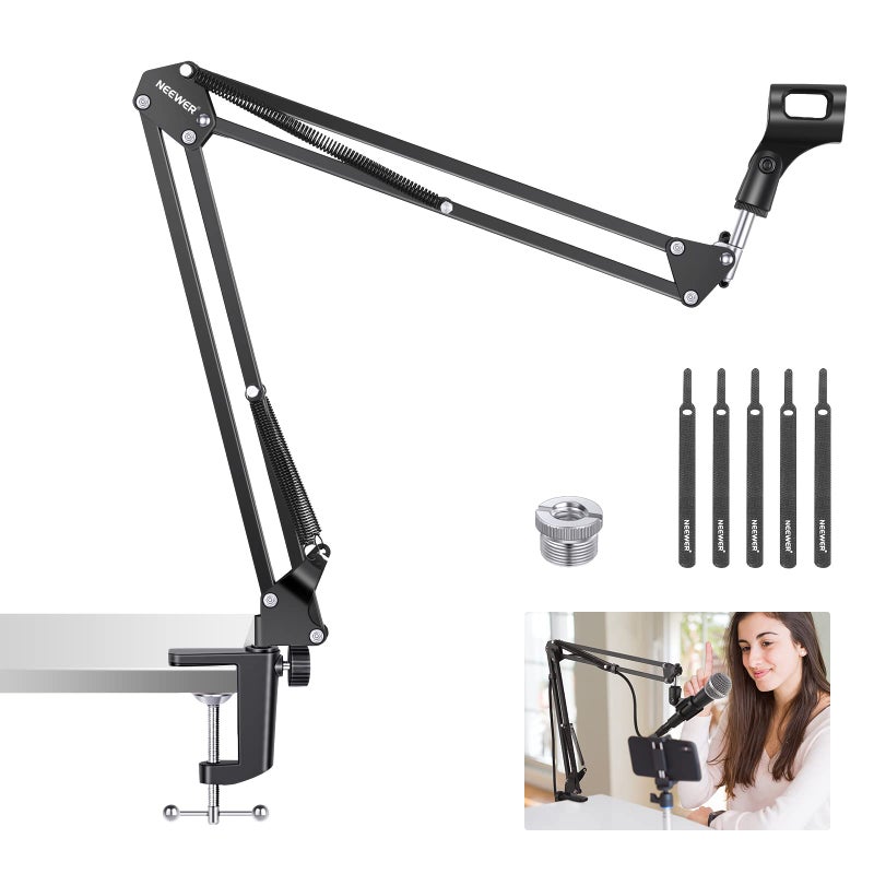 Neewer Microphone Arm Stand, Suspension Boom Scissor Mic Arm Stand with 3/8” to 5/8” Screw and Cable Ties Compatible with Blue Yeti, Snowball, Yeti X, Quadcast and Other Mics, Max Load 1.5kg - Image 1