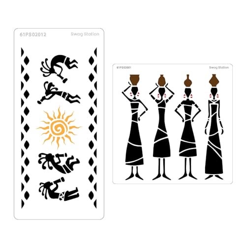 SWAGSTATION African Tribal Stencils - Kokopelli Border & Warli Stencils for Wall Painting - (12x12 Inch & 4x8 Inch 2 Stencils) Tribal Dance Stencil - Image 2