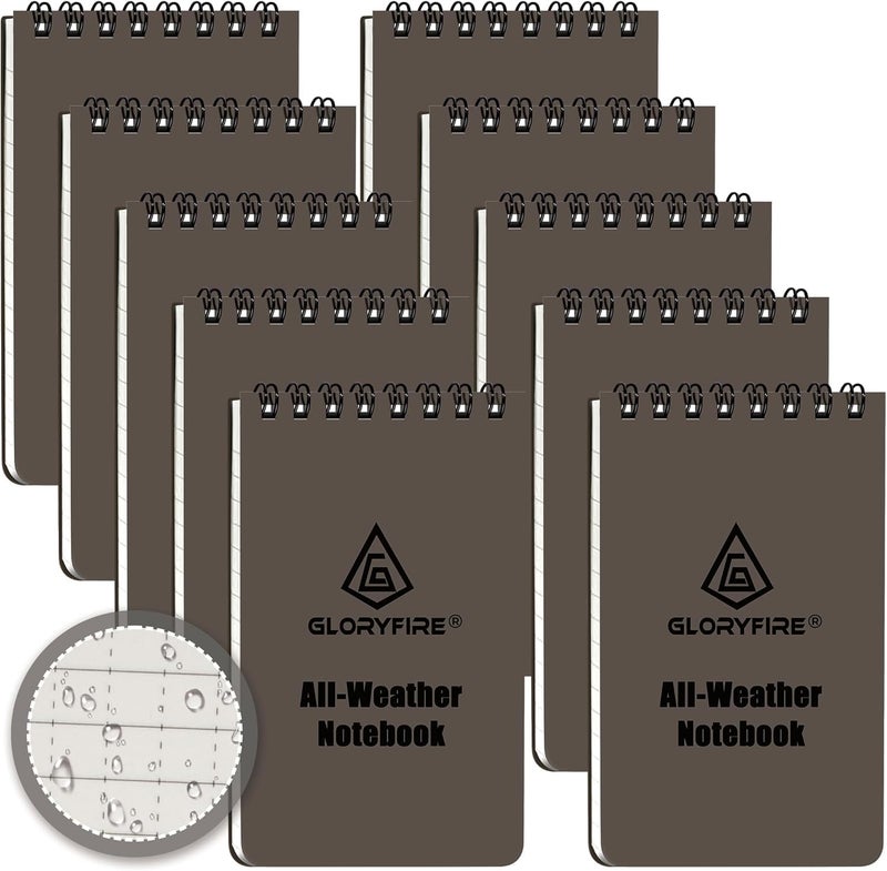 GLORYFIRE Waterproof Notebook Tactical All-Weather Spiral Memo Paper Notepad with Waterproof Grid Paper for Outdoor Activities Recording 3"x5" (10pcs) - Image 1