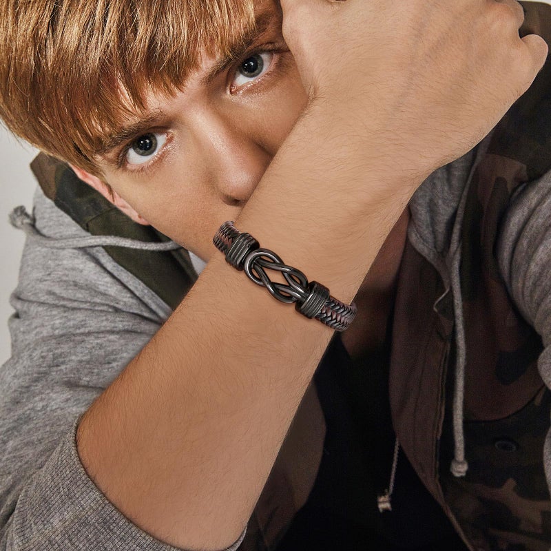 MEALGUET to My Son Bracelet Gift - Brown Braided Leather Infinity Knot Bracelets Engraved Letter Love My Son, Gifts from Mom Dad, Mens Bracelets Gift for Birthday Christmas Graduation - Image 3