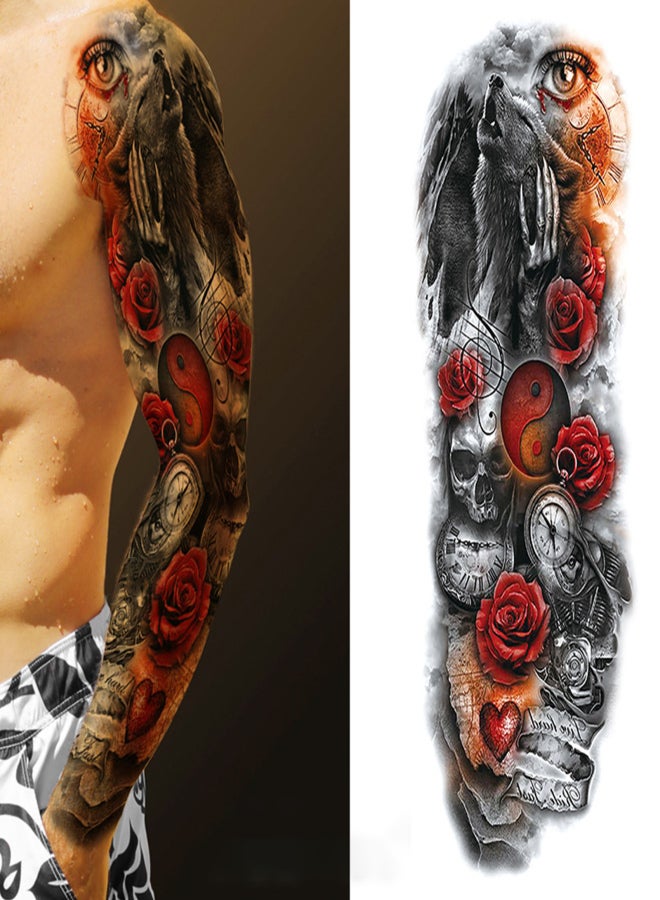 1 Sheet Full Arm Temporary Fake Tattoos Sticker Large Arm Sleeve Tattoo Waterproof Tattoos Large Vine Peony Flower Rose Tattoo Stickers for Men and Women - Image 2