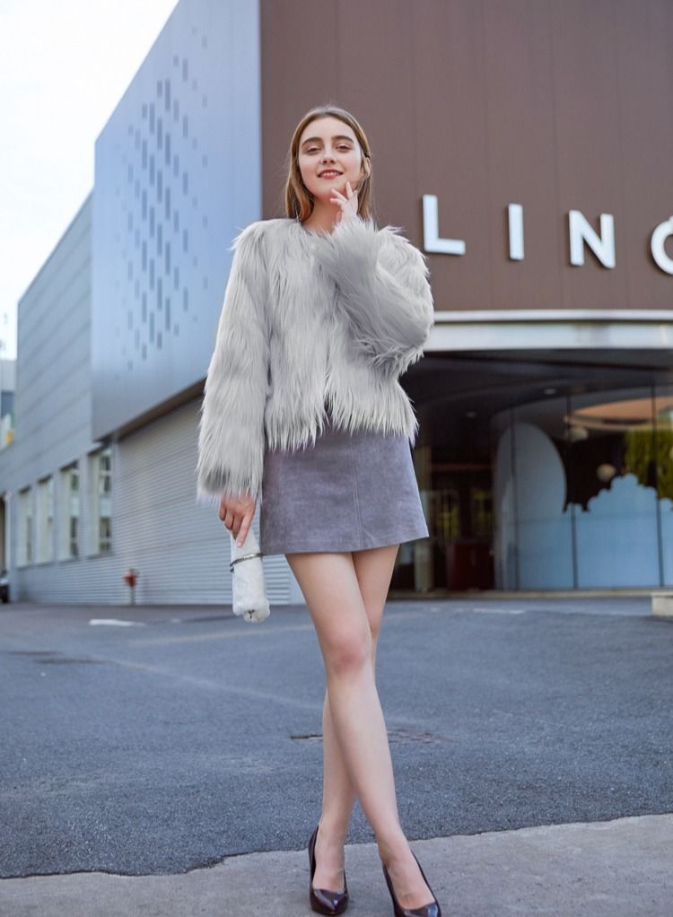 Loquat Women's Solid Color Wash Imitation Fur Short Coat Grey  - Image 2