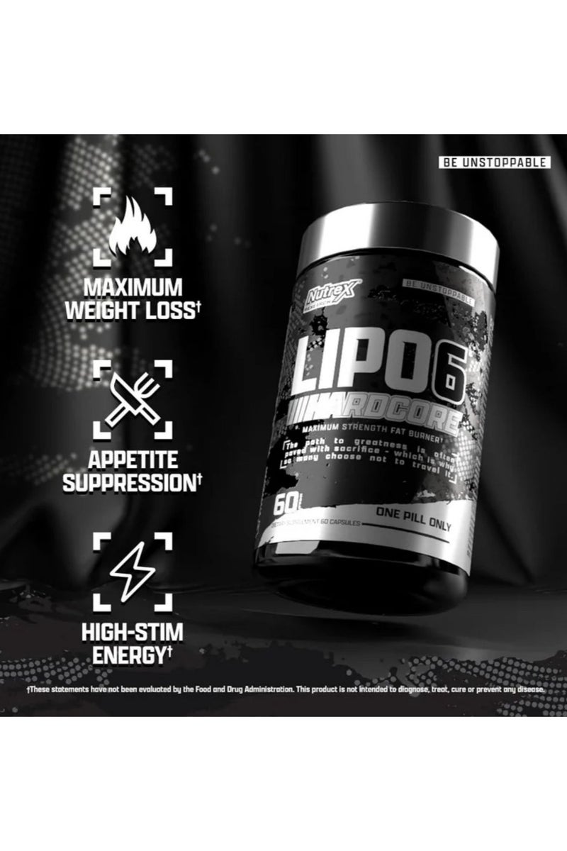 Nutrex Research Lipo 6 Hardcore Maximum Fat Burner, Helps Reduce Appetite And Cravings, Fires Up Metabolism, 60 Capsules - Image 2