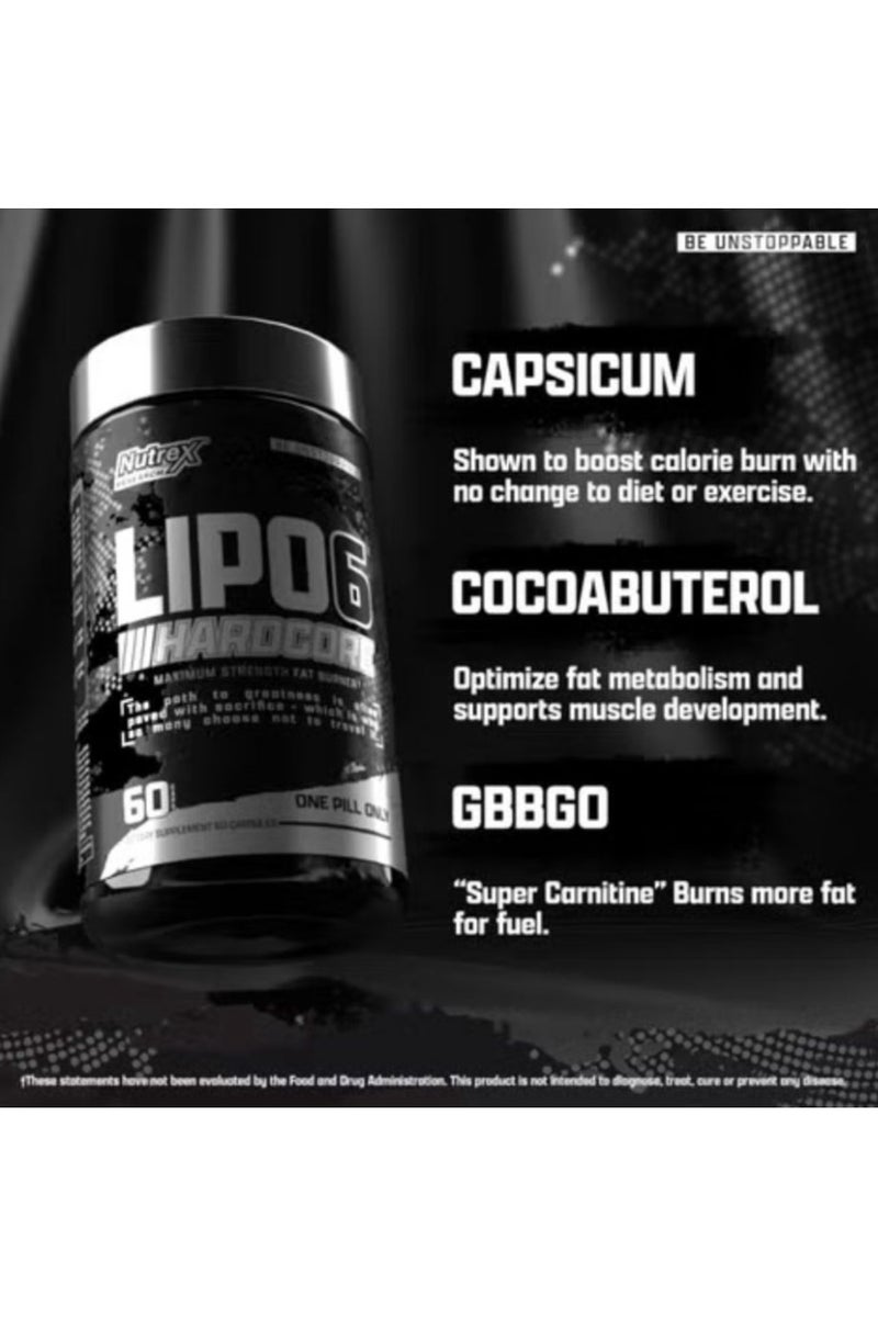 Nutrex Research Lipo 6 Hardcore Maximum Fat Burner, Helps Reduce Appetite And Cravings, Fires Up Metabolism, 60 Capsules - Image 3
