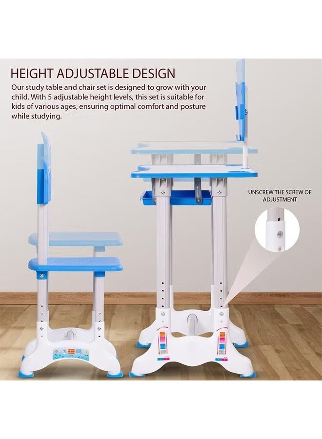 كادي ون مجموعة طاولة دراسة مع كرسي للأطفال والطلاب ، سطح مكتب قابل للإمالة بارتفاع قابل للتعديل للراحة للحفاظ على الوضعية والقراءة والكتابة للأطفال الصغار من الأولاد والبنات - Image 5