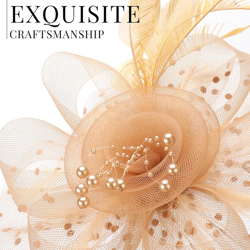 DRESHOW Fascinators Hat Flower Mesh Ribbons Feathers on a Headband and a Clip Tea Party Headwear for Girls and Women - Image 2