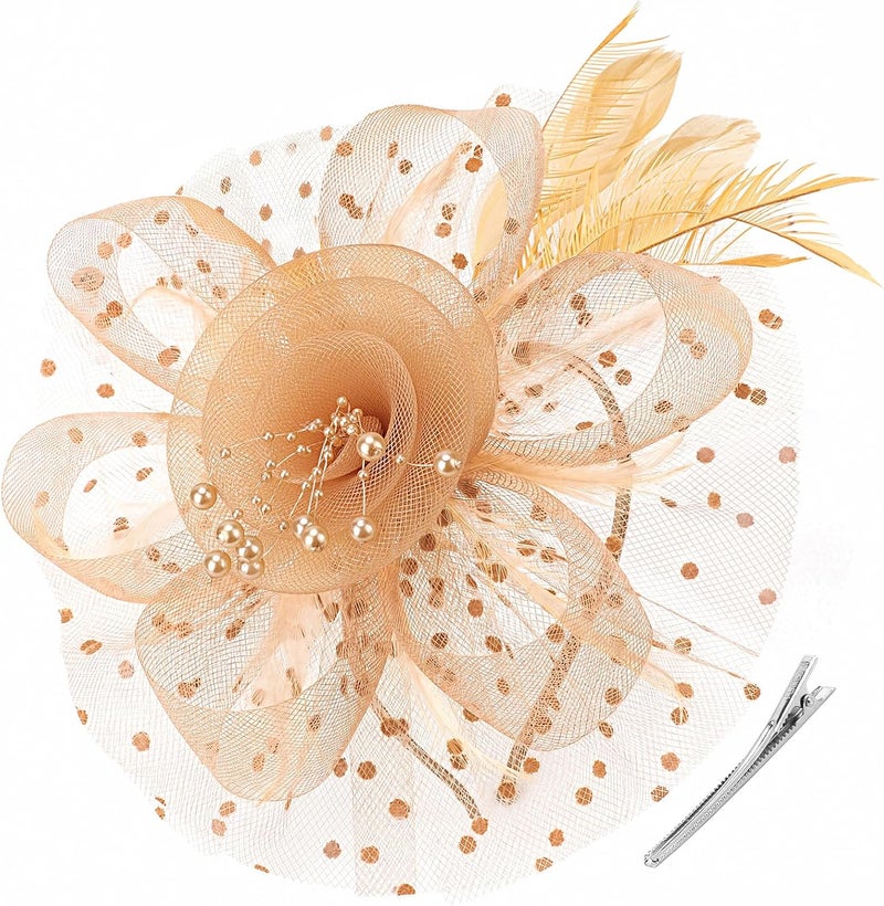 DRESHOW Fascinators Hat Flower Mesh Ribbons Feathers on a Headband and a Clip Tea Party Headwear for Girls and Women - Image 1