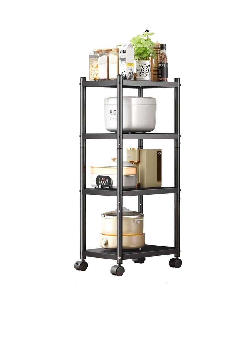 Excefore Storage Shelves with Rolling Wheels, Adjustable 4 Tier Metal Shelving Unit for Storage Heavy Duty, Small Storage Rack Shelf for Corner of The Kitchen Bathroom Living Room Garage Office, Black - Image 1
