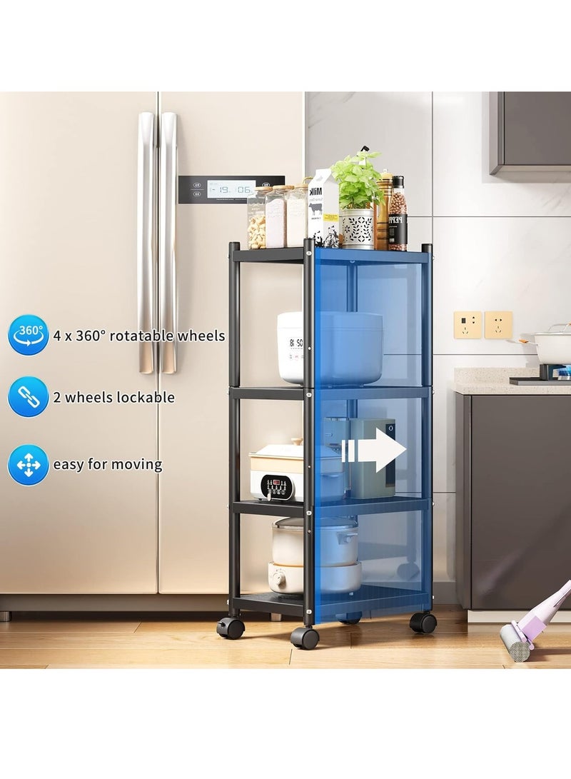 Excefore Storage Shelves with Rolling Wheels, Adjustable 4 Tier Metal Shelving Unit for Storage Heavy Duty, Small Storage Rack Shelf for Corner of The Kitchen Bathroom Living Room Garage Office, Black - Image 4