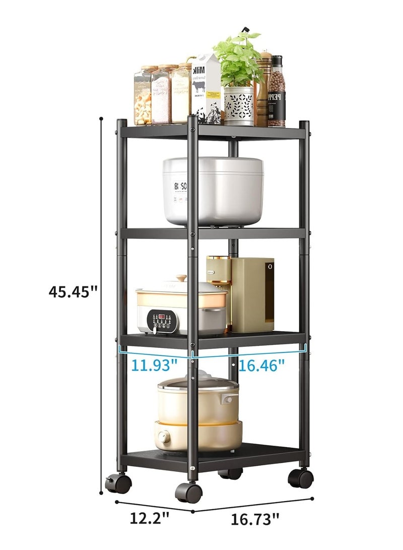 Excefore Storage Shelves with Rolling Wheels, Adjustable 4 Tier Metal Shelving Unit for Storage Heavy Duty, Small Storage Rack Shelf for Corner of The Kitchen Bathroom Living Room Garage Office, Black - Image 3