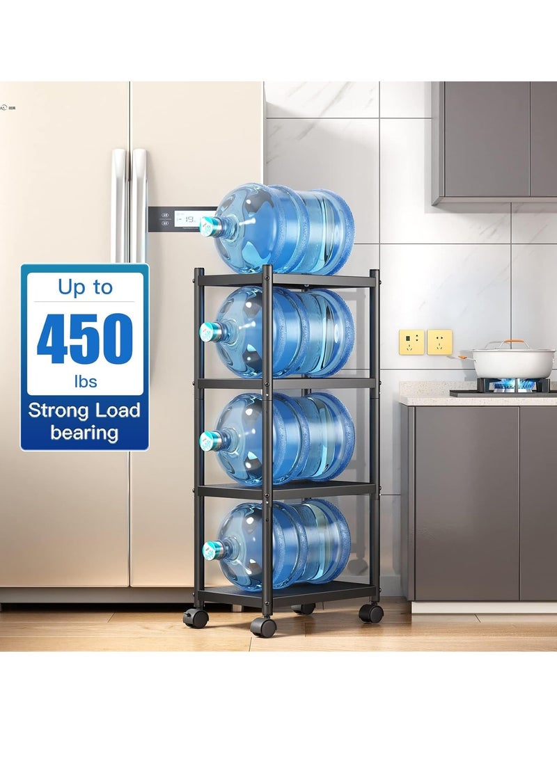 Excefore Storage Shelves with Rolling Wheels, Adjustable 4 Tier Metal Shelving Unit for Storage Heavy Duty, Small Storage Rack Shelf for Corner of The Kitchen Bathroom Living Room Garage Office, Black - Image 2