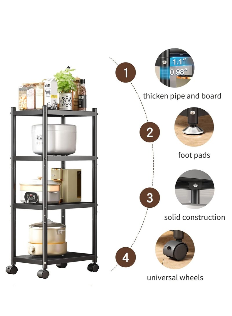 Excefore Storage Shelves with Rolling Wheels, Adjustable 4 Tier Metal Shelving Unit for Storage Heavy Duty, Small Storage Rack Shelf for Corner of The Kitchen Bathroom Living Room Garage Office, Black - Image 5