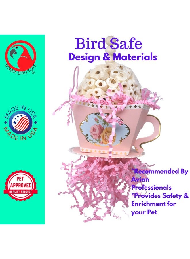 Bonka Bird Toys Bonka Bird Toys 2441 Pink Sola Teacup 8" High by 4" Wide Medium Parrot Chew Cage Toy, Conures, Ringneck, Quakers, and Similar - Image 4