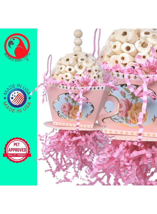 Bonka Bird Toys Bonka Bird Toys 2441 Pink Sola Teacup 8" High by 4" Wide Medium Parrot Chew Cage Toy, Conures, Ringneck, Quakers, and Similar - Image 3