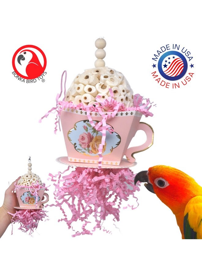 Bonka Bird Toys Bonka Bird Toys 2441 Pink Sola Teacup 8" High by 4" Wide Medium Parrot Chew Cage Toy, Conures, Ringneck, Quakers, and Similar - Image 2
