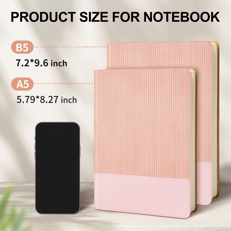 TSFPapier Lined Journal Notebook for Work College Ruled Note Book 5.79"x8.27" A5 PU Leather Daily Journaling 216 Pages for Women Men Writing Home School Supplies Business (Pink) - Image 2