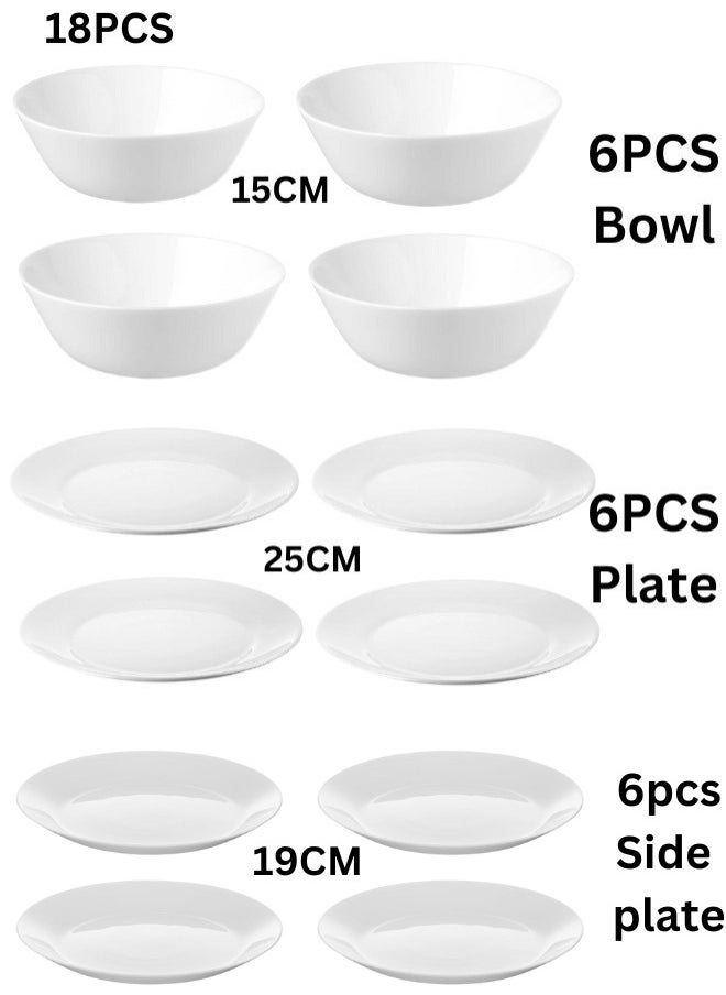 OFTAST Set of 18 French tempered glass plates, consisting of 6 bowls 15 cm, 6 flat plates 25 cm and 6 plates 19 cm  - Image 1