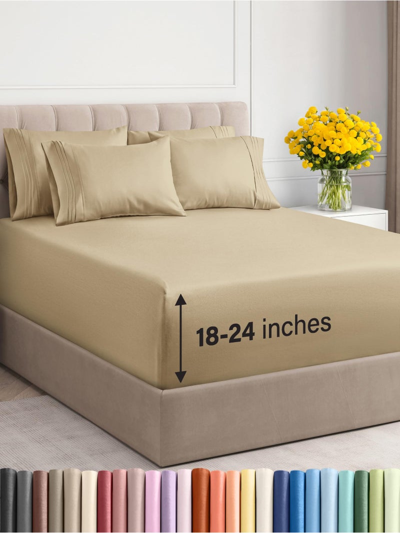 CGK Unlimited Extra Deep Full Sheet Set  6 Piece Breathable  Cooling Sheets  Hotel Luxury Bedding Set w1824 Inch Extra Deep Pockets  Easy  Secure Fit  Super Soft Wrinkle Free and Comfy  Beige Full Size
