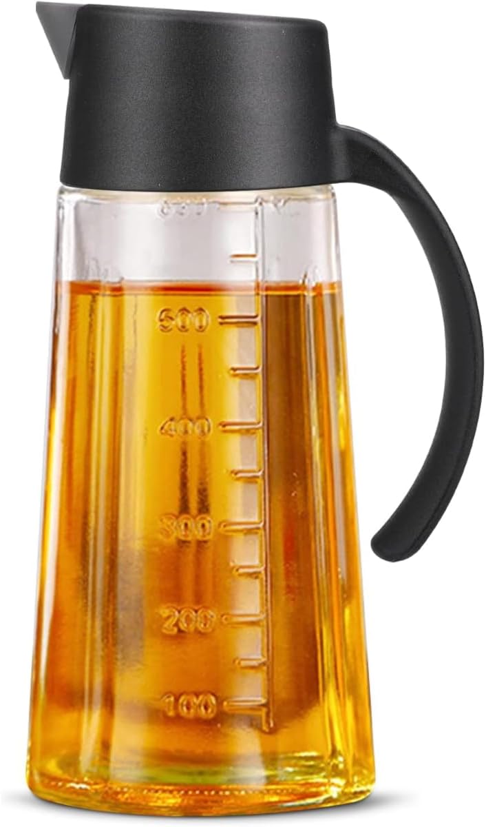 MUAC Glass Oil and Vinegar Dispenser Bottle with Automatic Opening and Closing |Free Spot Measuring Oil Dispenser Bottle for Pouring Olive Oil, Vinegar, Soya Sauce, etc. (650 ml, Multicolor) - Image 1