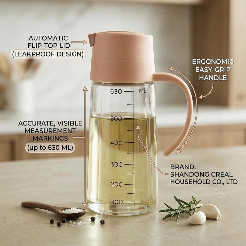 MUAC Glass Oil and Vinegar Dispenser Bottle with Automatic Opening and Closing |Free Spot Measuring Oil Dispenser Bottle for Pouring Olive Oil, Vinegar, Soya Sauce, etc. (650 ml, Multicolor) - Image 3