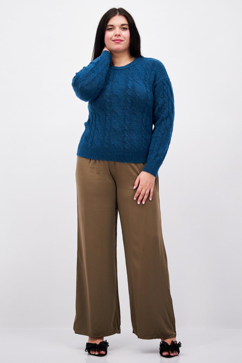 Fire & Glory Women Round Neck Knitted Sweater, Teal Green - Image 3