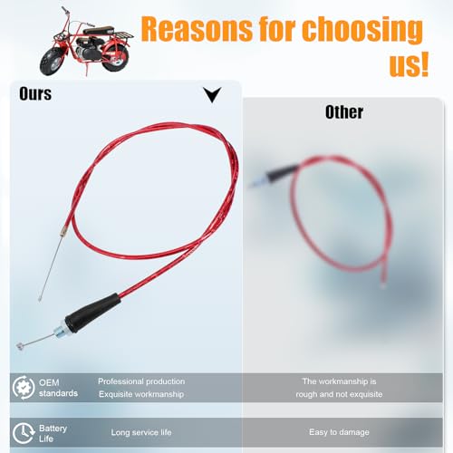 QAZAKY كابلات دواسة حمراء QAZAKY بطول 50 بوصة متوافقة مع ميني باجا Mb165 196cc 5.5hp Mb200 200cc 6.5hp كولمان CT200U موتوفوكس MBX10 MBX11 MBX12 79cc 79.5cc 2.5HP دراجة دوديليد 130 سم - Image 5