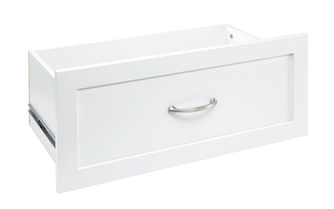 SUITESYMPHONY WOOD DRAWER ADD ON ACCESSORY SHAKER STYLE FOR STORAGE CLOSET CLOTHES 25 X 10 PURE WHITE