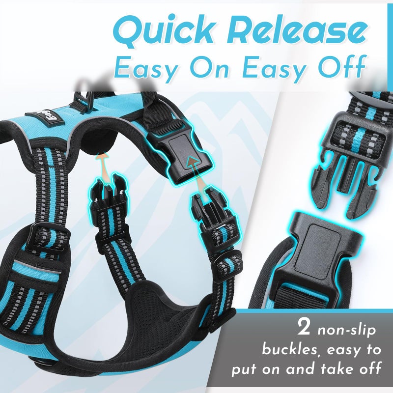 Eagloo Dog Harness for Large Dogs, No Pull Service Vest with Reflective Strips and Control Handle, Adjustable and Comfortable for Easy Walking, No Choke Pet Harness with 2 Metal Rings, Sky Blue, L - Image 5
