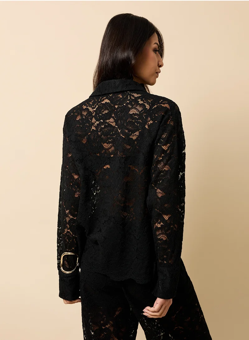 Little Mistress Lace Detailing Shirt