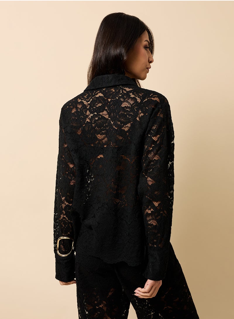Little Mistress Lace Detailing Shirt - Image 2