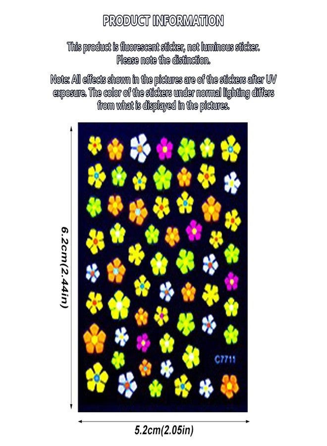 Snmzlc 24 Sheets Nail Art Stickers,Fluorescence Flower Butterfly Heart Nail Decals for Nails Design,3D Self Adhesive Supplies,Design Decoration Accessories for Women and GirlsUS354 (Fluorescence C77) - Image 2