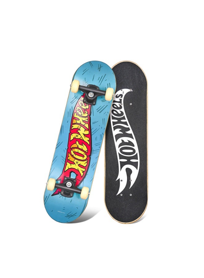 Spartan Hot Wheels Logo 28" Skateboard for Kids Ages 5+ | Double Kicktail 7-Ply Chinese Maple Deck | 5" Plastic Trucks | 50x30mm PVC Wheels | ABEC-5 Bearings | SP-1016