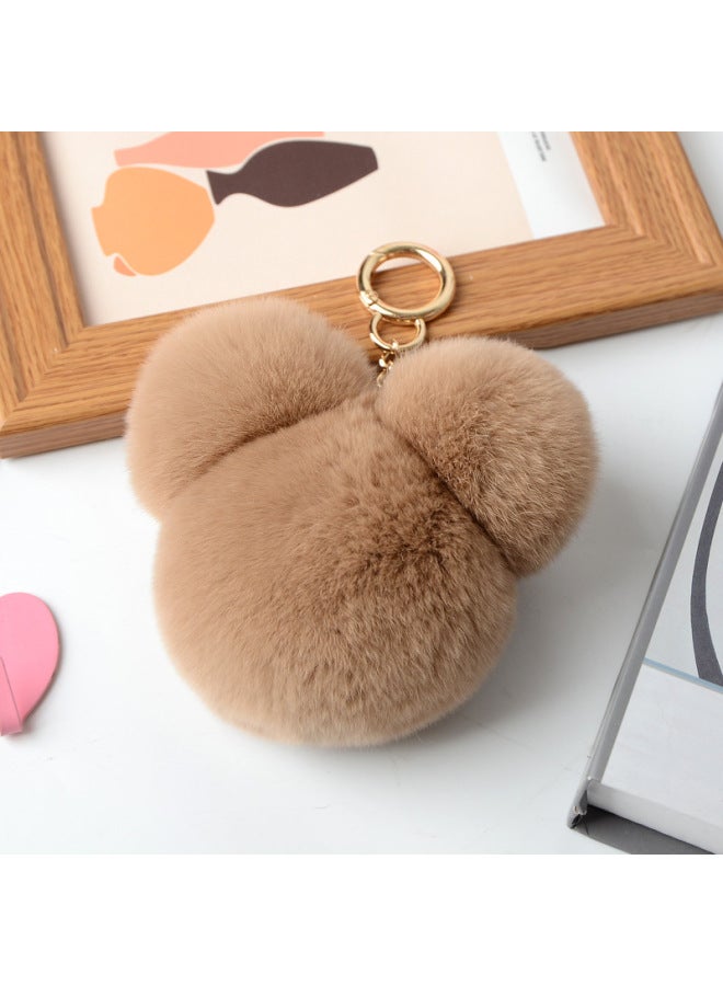Rex Rabbit Hair Mickey Fur Pendant Color Little Panda Head Bag Pendant Car Fur Keychain-Color:Dark Khaki - Image 1