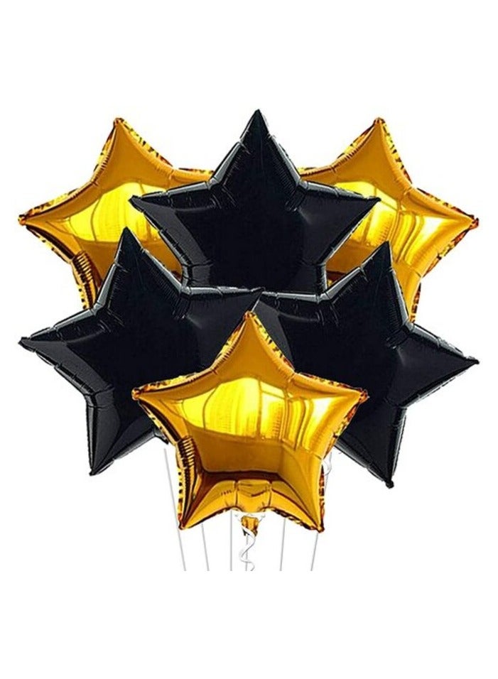 بارتي تايم مجموعة بالونات بارتي تايم 6 قطع من رقائق الفويل باللونين الأسود والذهبي مقاس 45.72 سم لحفلات الزفاف والذكرى السنوية وديكورات حفلات أعياد الميلاد - لوازم الحفلات - Image 1