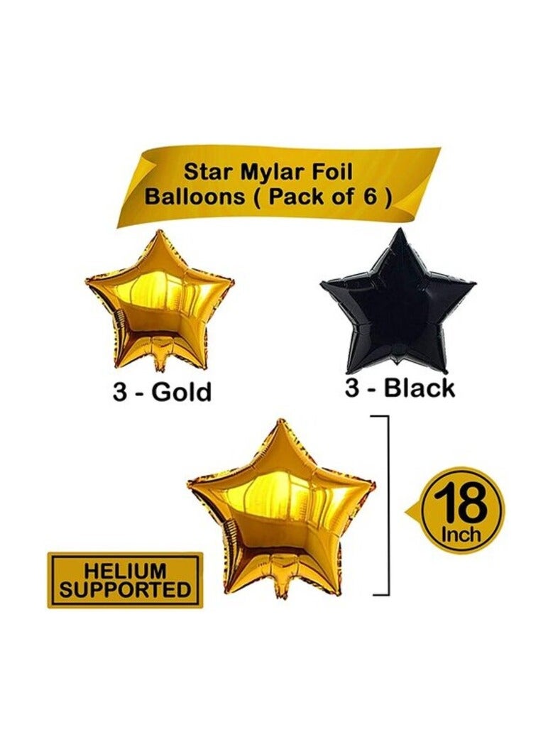 بارتي تايم مجموعة بالونات بارتي تايم 6 قطع من رقائق الفويل باللونين الأسود والذهبي مقاس 45.72 سم لحفلات الزفاف والذكرى السنوية وديكورات حفلات أعياد الميلاد - لوازم الحفلات - Image 2