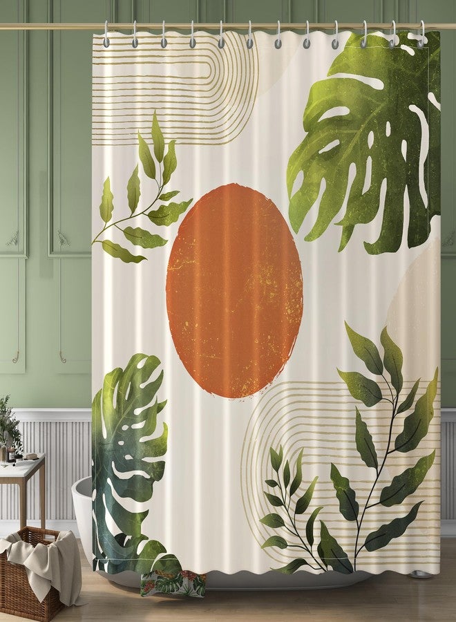 EOSAHR Boho Shower Curtains for Bathroom Decor - Farmhouse Bath Curtain Set for Mid Century Modern Home Decor Accessories - Waterproof Abstract Shower Curtain (Sun & Plant) - Image 2