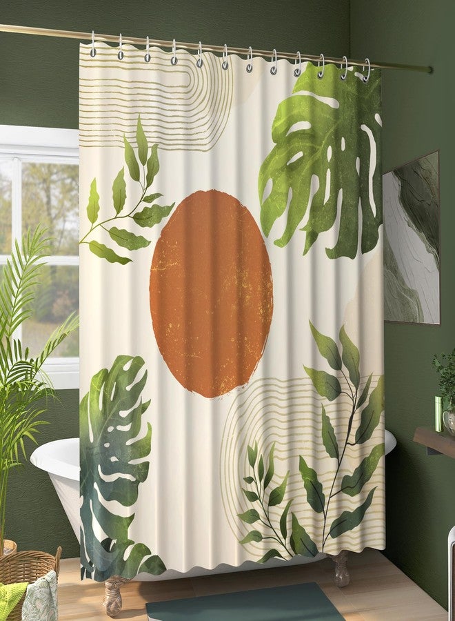 EOSAHR Boho Shower Curtains for Bathroom Decor - Farmhouse Bath Curtain Set for Mid Century Modern Home Decor Accessories - Waterproof Abstract Shower Curtain (Sun & Plant) - Image 1