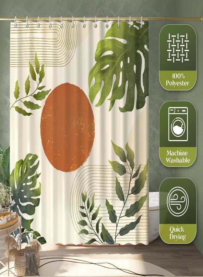 EOSAHR Boho Shower Curtains for Bathroom Decor - Farmhouse Bath Curtain Set for Mid Century Modern Home Decor Accessories - Waterproof Abstract Shower Curtain (Sun & Plant) - Image 3