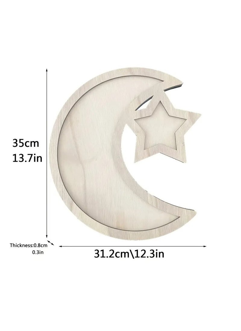 Home Care 1pc Wooden Pentagonal Moon and Star Tray, Bohemian Style Decorative Craft Ornament, Multipurpose Tabletop Snack Serving Platter, Home Decor Accessory, Jewelry Trays 31.2X35x0.8 cm  - Image 4
