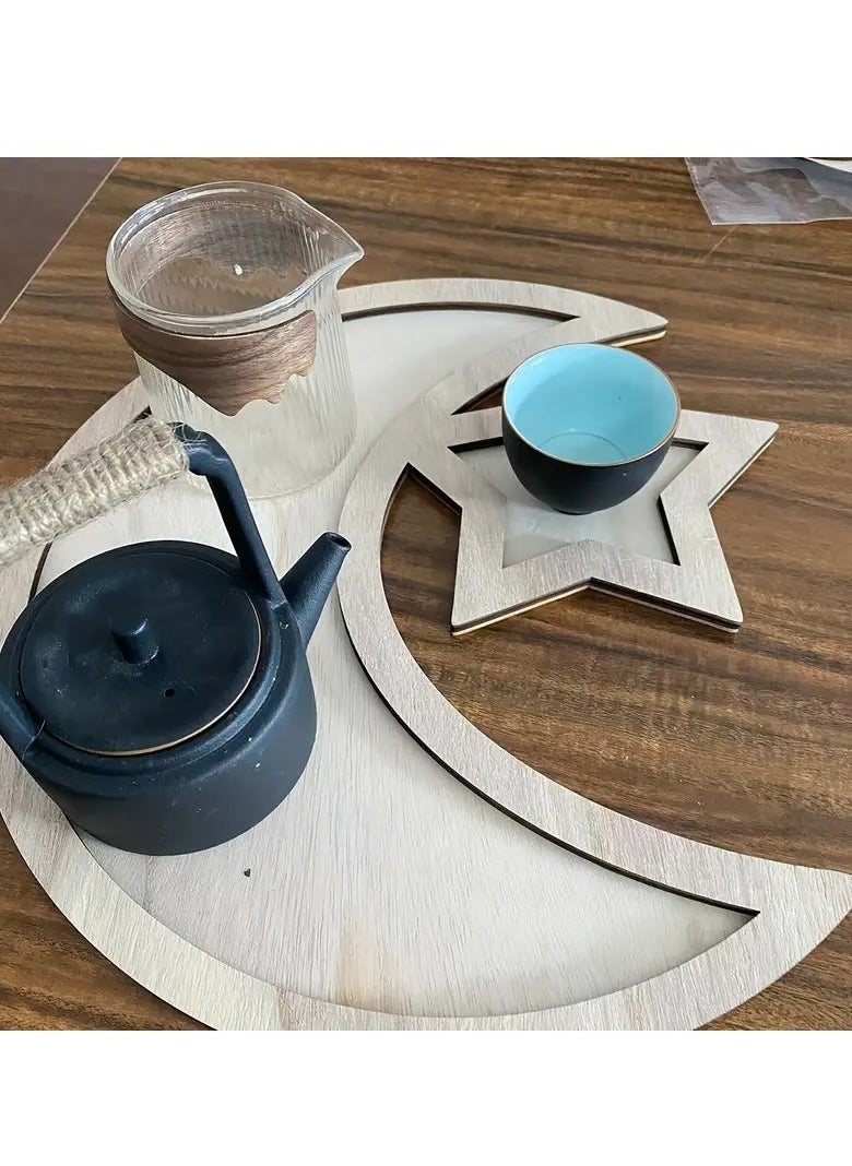 Home Care 1pc Wooden Pentagonal Moon and Star Tray, Bohemian Style Decorative Craft Ornament, Multipurpose Tabletop Snack Serving Platter, Home Decor Accessory, Jewelry Trays 31.2X35x0.8 cm  - Image 5