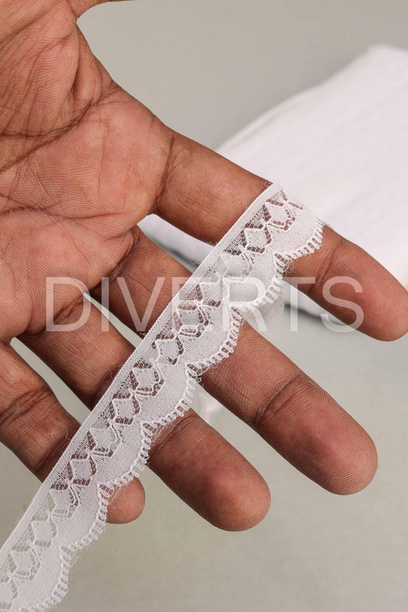 DIVERTS Soft Lightweight Nylon Lace and Border Material Dyeable, Net Ribbon for Wedding Invitation Card, Curtain, Tablecloth Slipcover, Sofa Cover Dupattas, Saree Suit Borders, 10 Mtr x 1.3CM (White) - Image 2