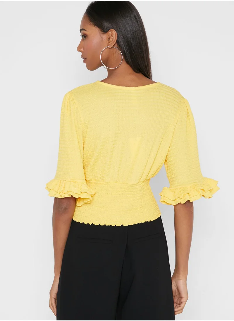 Jacqueline de Yong Frill Sleeve Shirred Waist Top