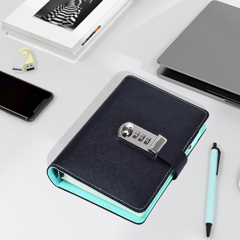 ARRLSDB Diary Journal for Women with Lock, PU Leather Combination Lock Diary A6 Refillable Leather Journal, Size:18.5X13.5 cm (Black) - Image 3