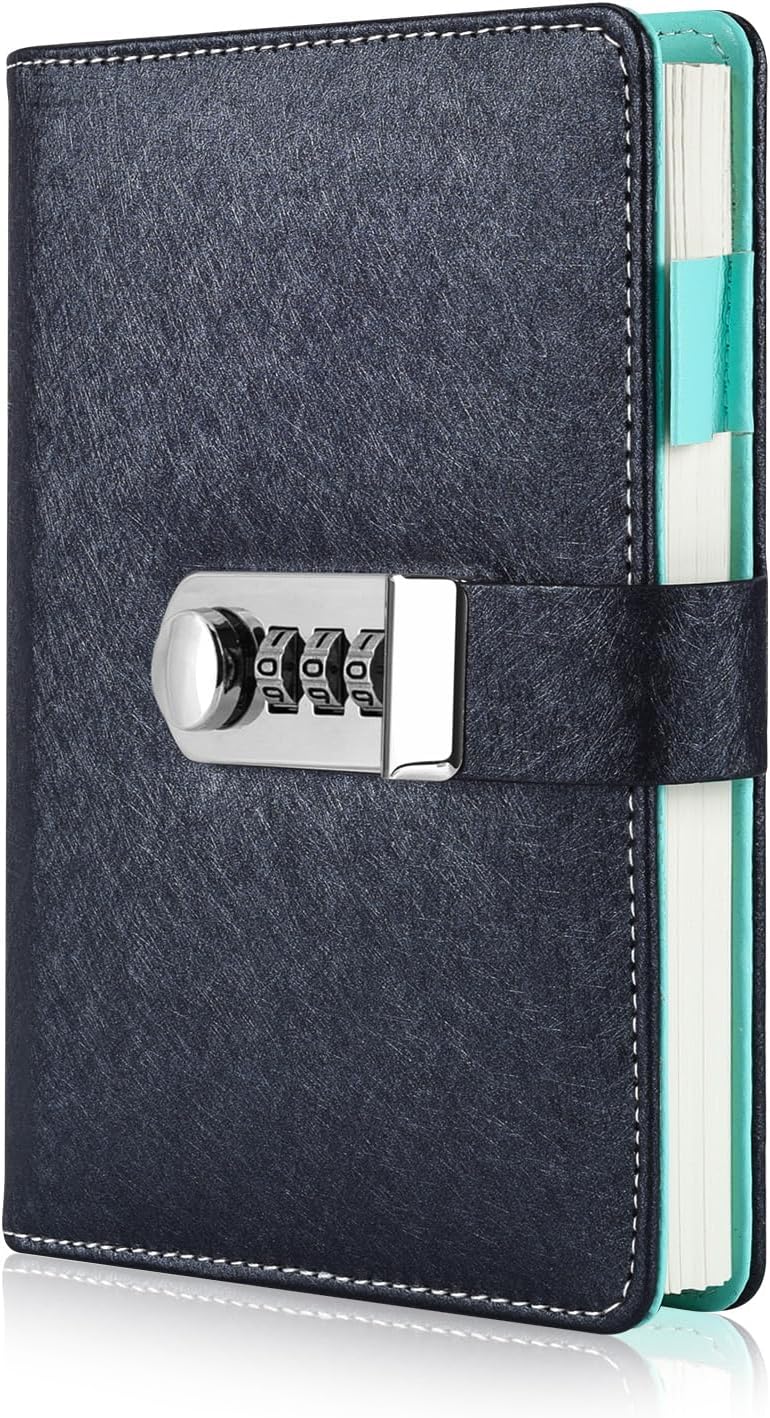 ARRLSDB Diary Journal for Women with Lock, PU Leather Combination Lock Diary A6 Refillable Leather Journal, Size:18.5X13.5 cm (Black) - Image 1