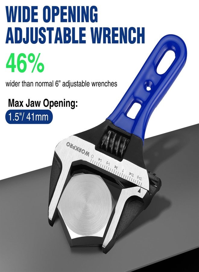 WORKPRO 6-Inch Stubby Adjustable Wrench, 1.5-Inch Extra Wide Jaw Opening Wrench, Metric/SAE Scales, Cr-V Steel, Ideal for Work in Confined Spaces - Image 2