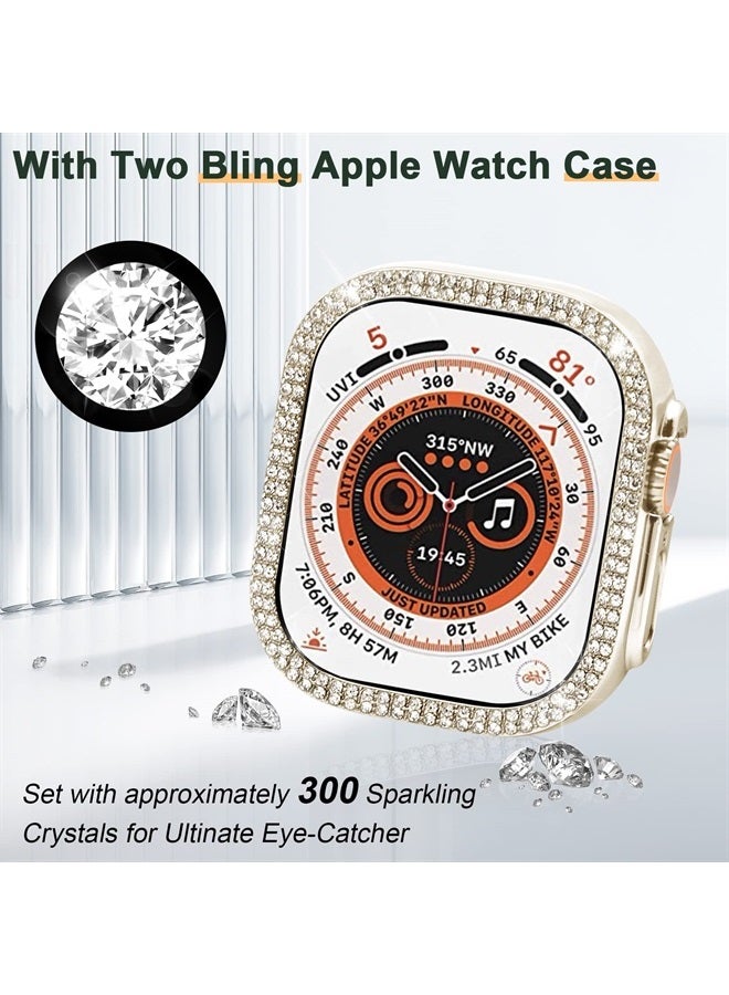 Mosonio Compatible with Apple Watch Band Ultra 49mm with Case Women, Jewelry Replacement Metal Wristband Strap with 2 Pack Bling PC Protective Cover for iWatch Ultra 49mm (Champagne) - Image 2