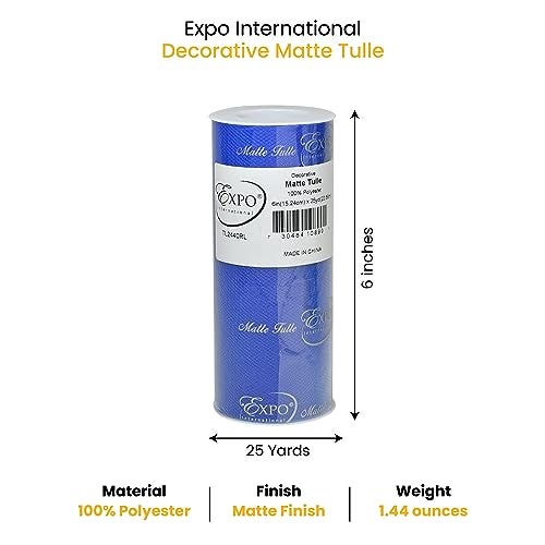 Expo International Decorative Matte Tulle, Lightweight Polyester Tulle Fabric for Tutus, Costumes, and Party Decorations, Washable, Easy-to-Use, 6 Inch x 25 Yards, Royal Blue, Pack of 1 - Image 2