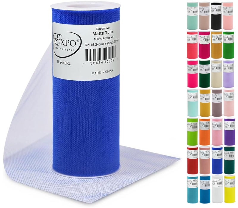 Expo International Decorative Matte Tulle, Lightweight Polyester Tulle Fabric for Tutus, Costumes, and Party Decorations, Washable, Easy-to-Use, 6 Inch x 25 Yards, Royal Blue, Pack of 1 - Image 1