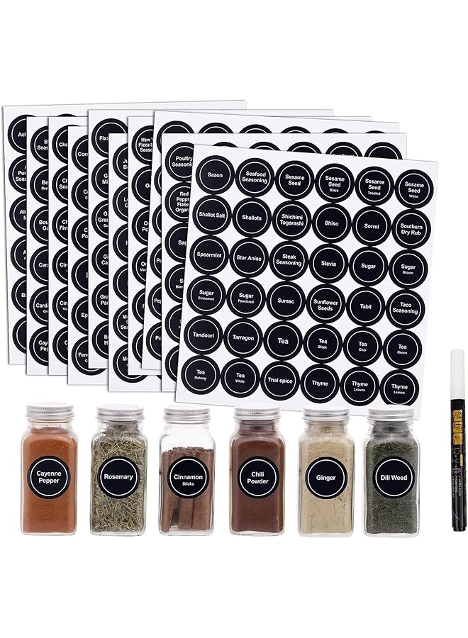 erorex 432Pcs Spice Labels Stickers 1.4In Black Spice Labels Waterproof Adhesive Round Preprinted Spice And Blank Labels For Jars Caps Spice Organizers 12 Sheets .  - Image 1
