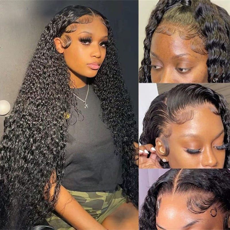 Yuzhou Grace 13x4 Deep Wave Lace Front Wigs Human Hair Pre Plucked Frontal Curly Wig Wet n Wavy Natural Hairline with Baby Hair 250% Density HD Lace Front Wigs (24inch, 13x4 deep wave wig) - Image 2
